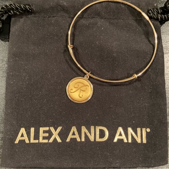 Alex and Ani 14K gold filled initial “R” charm on adjustable bangle bracelet. - Picture 2 of 13